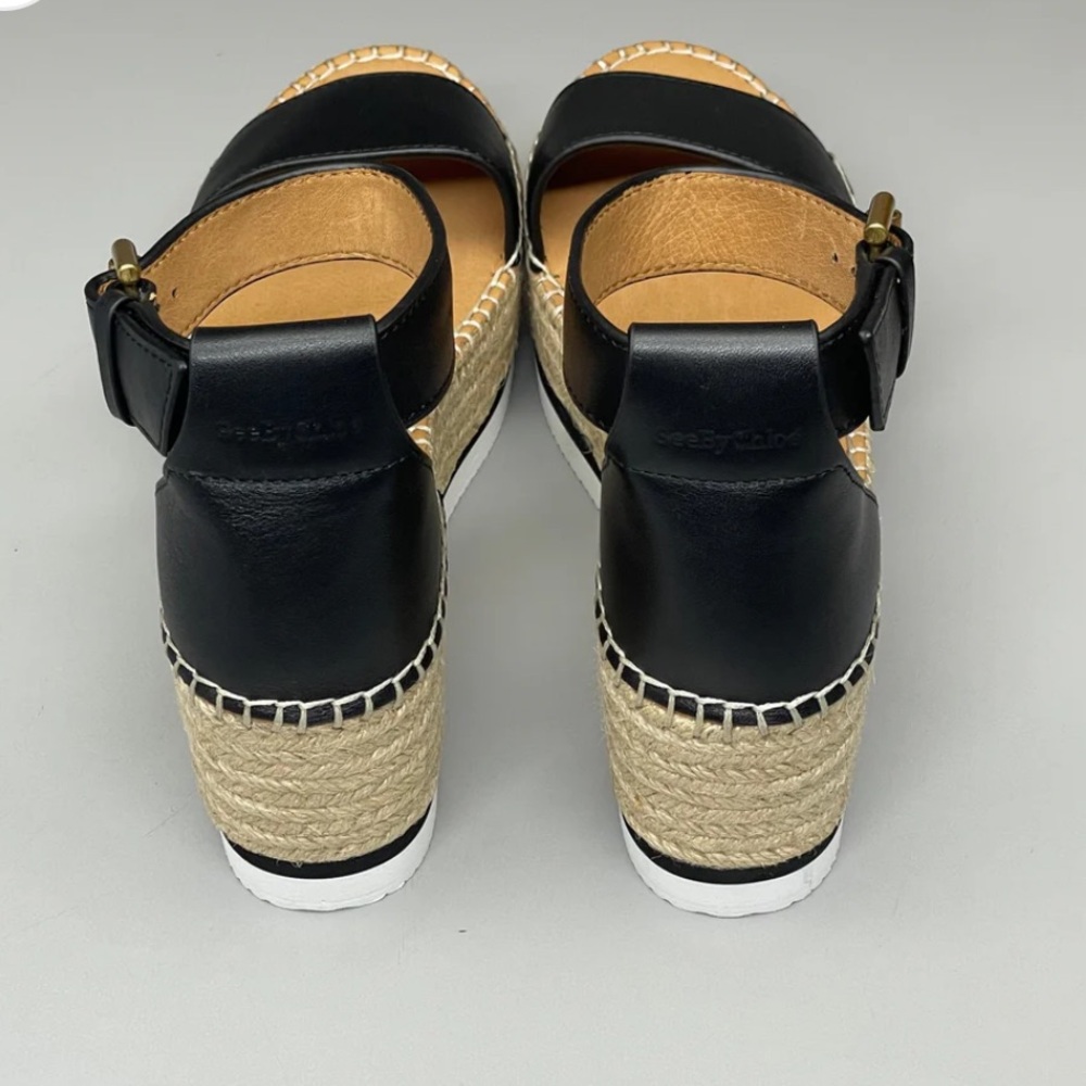 SEE BY CHLOÉ Glyn Flatform Espadrilles Black leather Platform sandal - Picture 5 of 10
